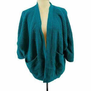 Vintage Ananda Bliss Women's Ribbed Teal Knit Cardigan One Size